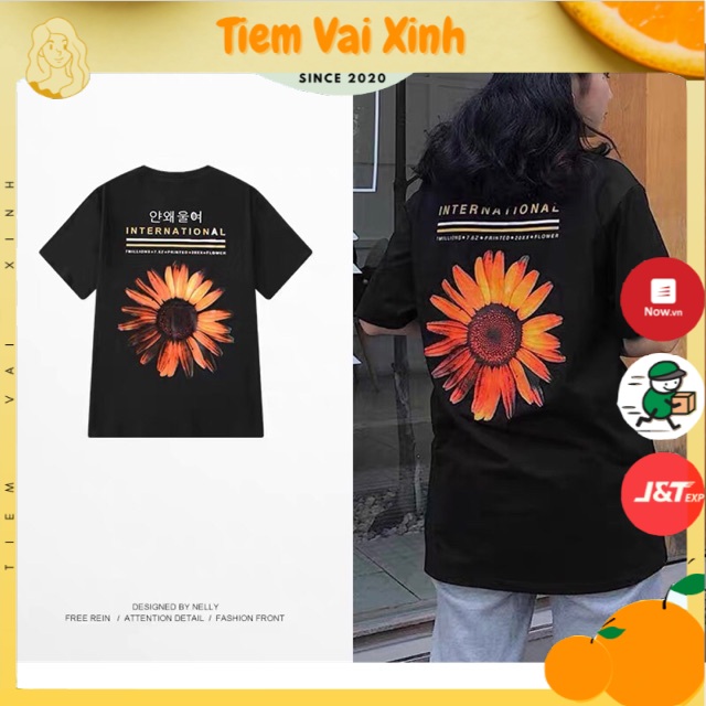 Áo phông nelly hình hoa cúc cam có sẵn