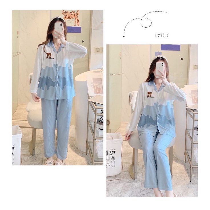Shop Bầu Mẹ Mon - Đồ Bộ Bầu Đồ Bộ Mặc Nhà Sau Sinh Dài Tay Cho Con Bú Mẫu Pyjama Cotton Có Lỗ Thoáng Khí size đến 100kg