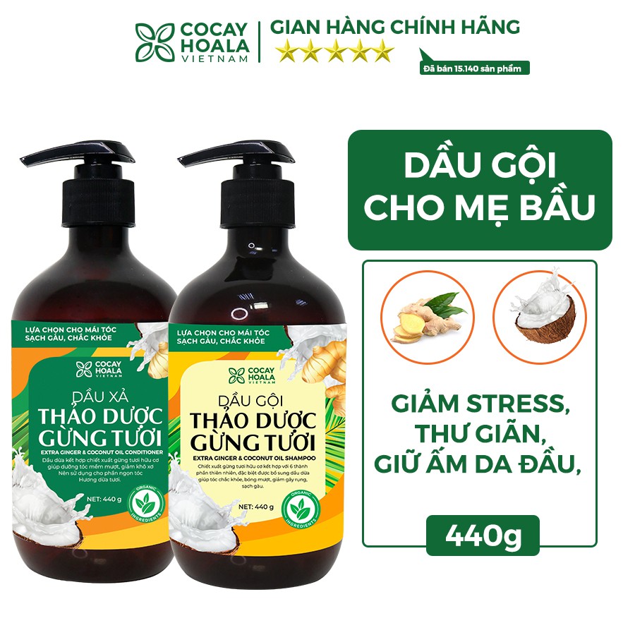 Dầu gội thảo dược hữu cơ gừng dừa  Cocayhoala dành cho mẹ bầu thiên nhiên an toàn lành tính - dung tích 440g