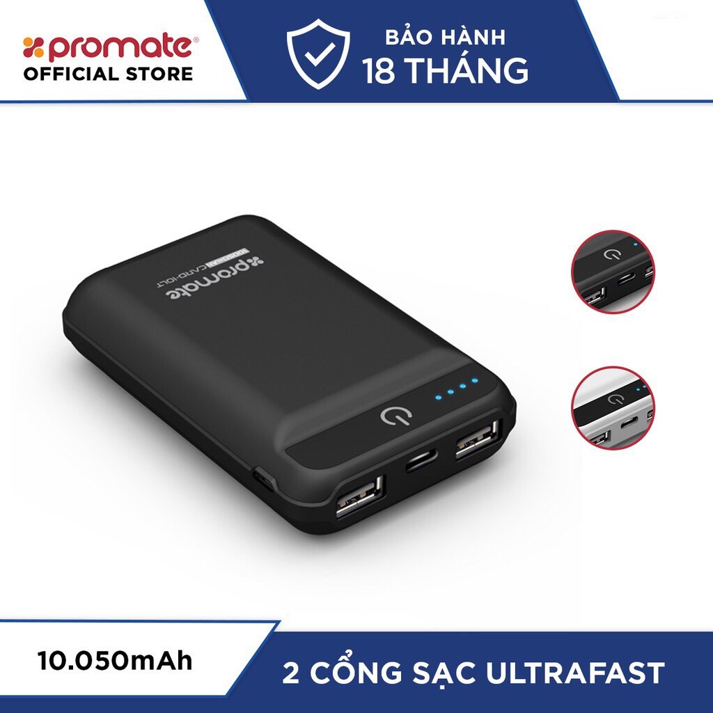 Pin Sạc Dự Phòng 10050mAh Promate CARD-10LT 2 Cổng Sạc UltraFast - Hàng Chính Hãng