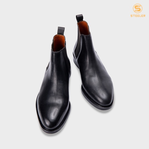 Giày CHELSEA BOOTS ĐEN nam, giày da cao cấp da bò nhập khẩu handmade đánh màu patina, STEELER phong cách công sở