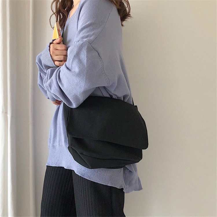 Túi vải đeo chéo vải canvas màu Trắng - Đen Có Túi Con Phong Cách Ulzzang Hàn Quốc Giá Rẻ Đi Học, Đi Chơi