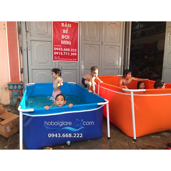 Bể bơi mini cho bé, bể bơi cho bé, bể bơi thanh kim loại, bể bơi lắp ghép kích thước 1x1x0.6m, bạt PVC 0.6mm