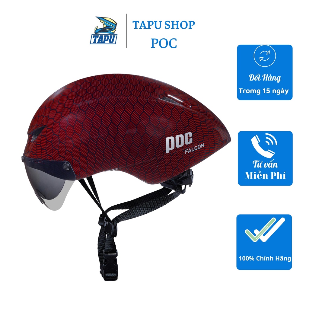 Mũ bảo hiểm xe đạp thể thao Poc Falcon siêu nhẹ chính hãng màu đỏ vân carbon - Tapu Shop