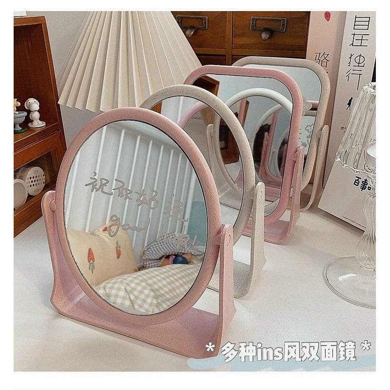 Gương trang điểm để bàn lúa mạch 2 mặt xoay 360 độ KEENGSTORE, Gương công chúa Hàn Quốc siêu cute