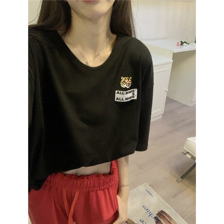 Áo Thun Ngắn Tay Thêu Họa Tiết Hổ Thời Trang Mùa Hè Hàn Quốc 2022 Dành Cho Nữ