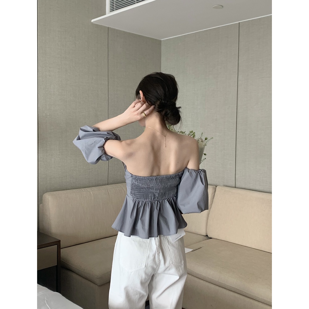 Áo sơ mi nữ Áo trễ vai tay phồng tiểu thư  thiết kế mặc 2 kiểu Firstdateclothing
