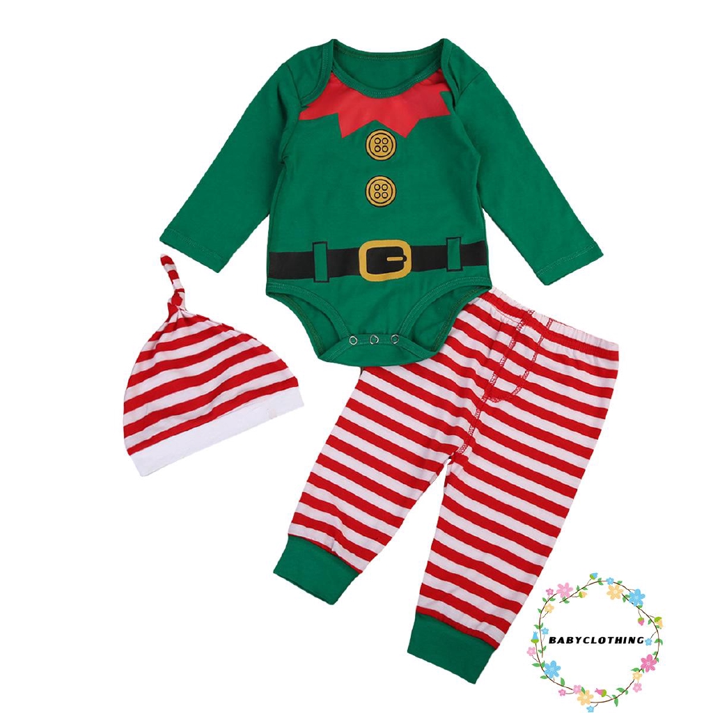 ღWSVღChristmas Newborn Kids Baby Boys Girls Romper Pants Hat Outfits Set Clothes 3Pcs