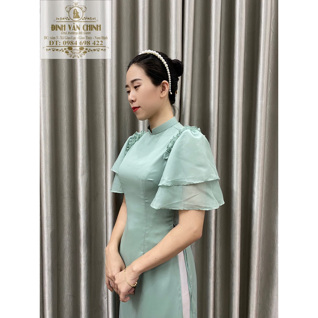 Áo dài tay bồng cánh tiên truyền thống_duy chinh-ADTG00022_tông màu xanh