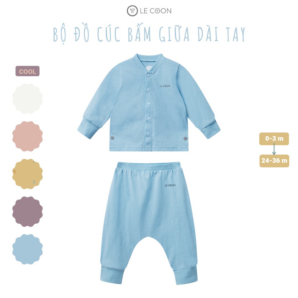 LE COON - Bộ quần áo Le coon cúc bấm giữa dài tay cho bé sơ sinh đến 3 tuổi chất liệu 100% cotton mỏng LC0658