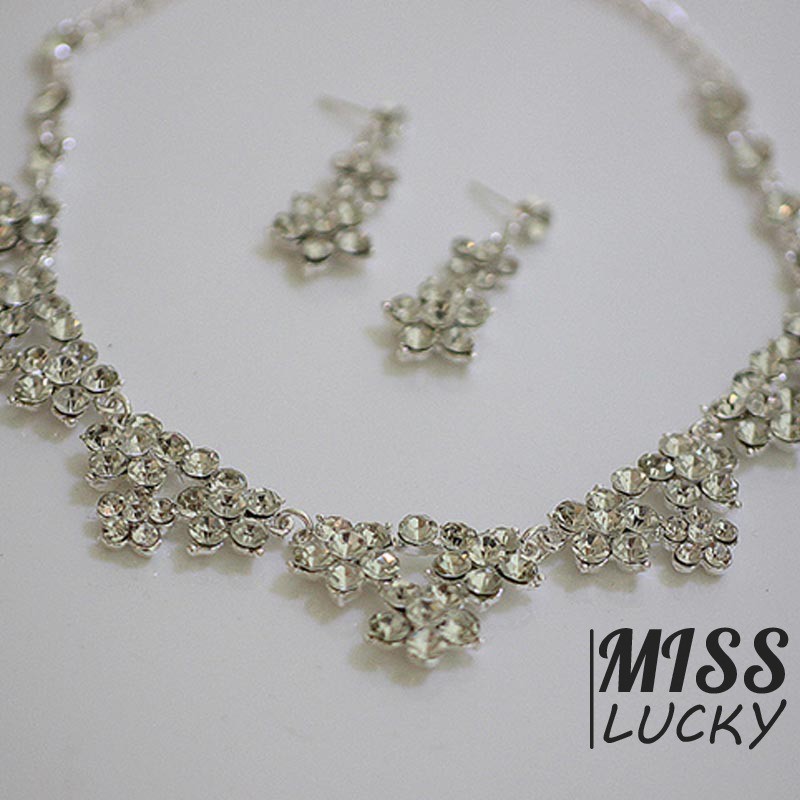 Set vòng cổ và khuyên tai đính đá sang trọng quý phái cho nữ