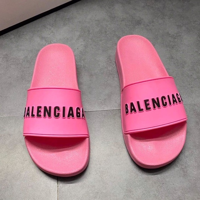 Dép BALENCIAGA-dép quai ngang BALENCIAGA hồng nam nữ dập chữ nổi sắc nét FULLBOX.