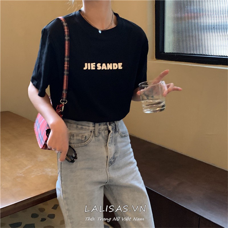 Áo Thun Nữ Tay Ngắn Dáng Rộng In Chữ Phong Cách Hàn Quốc