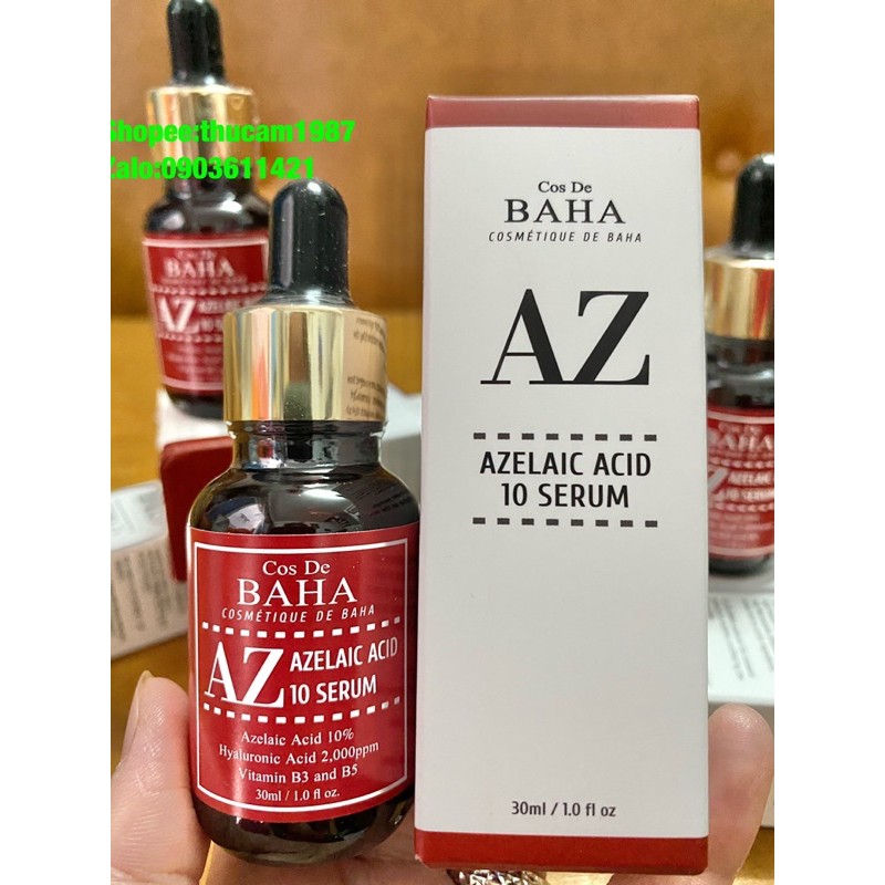 Serum trắng da, ngừa mụn Cos De BAHA Azelaic Acid 10% ,Hyaluronic Acid, Niacinamide, Panthenol 30ml.