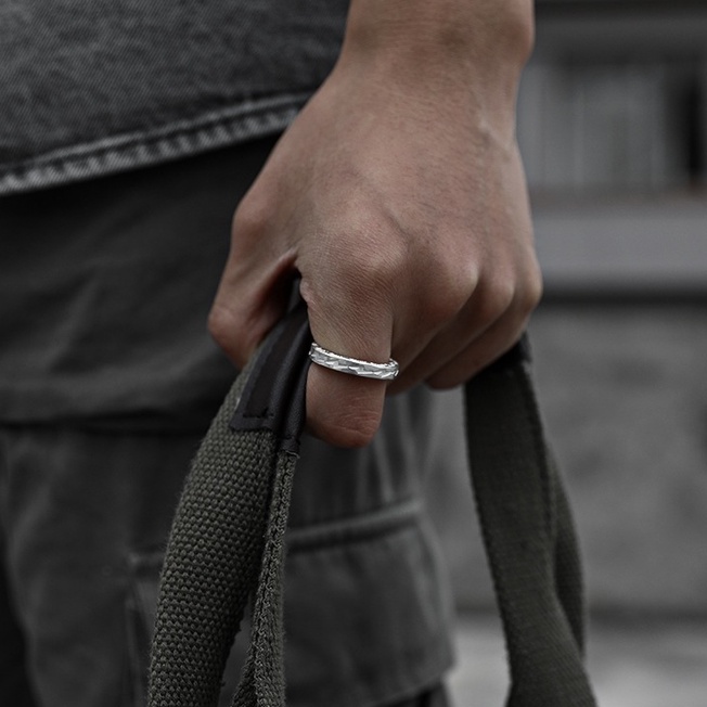 Nhẫn Nam Thiết kế ban đầu Mạ bạc Làm bằng tay Cổ điển Màu bạc Quà tặng Tia chớp Làm như cũ NH-227