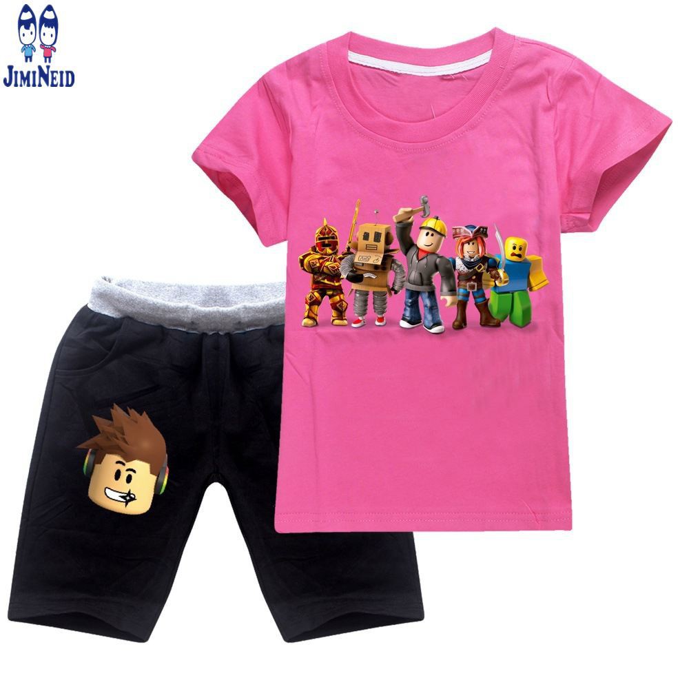 【JD】Cute Baby ROBLOX Shirts Kids Boys Girls Clothing Cartoon Cotton Short Sleeve T shirt+Shorts 2pcs/set