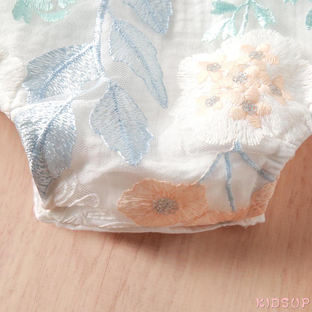 Áo liền quần không tay thêu hoa cho bé gái