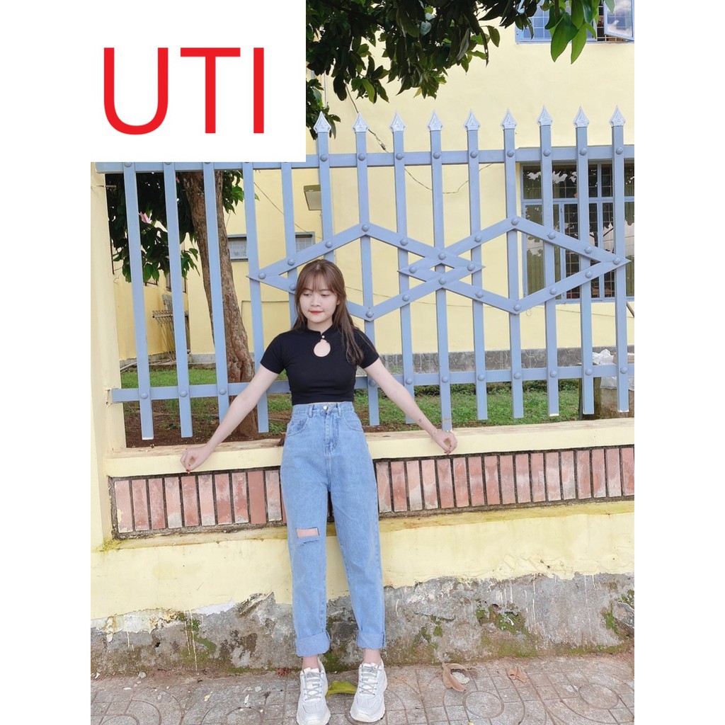 [ CỰC PHẨM!! ] QUẦN BAGGY JEAN NỮ LƯNG CAO MÀU XANH NHẠT UTI RÁCH VUÔNG VẠT ĐÙI PHẢI SIÊU CAO CẤP