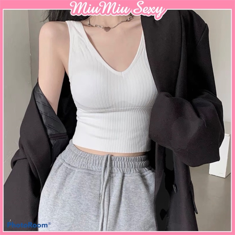 Áo ba lỗ có đệm Áo bra croptop nữ gân tăm V90 cực đẹp
