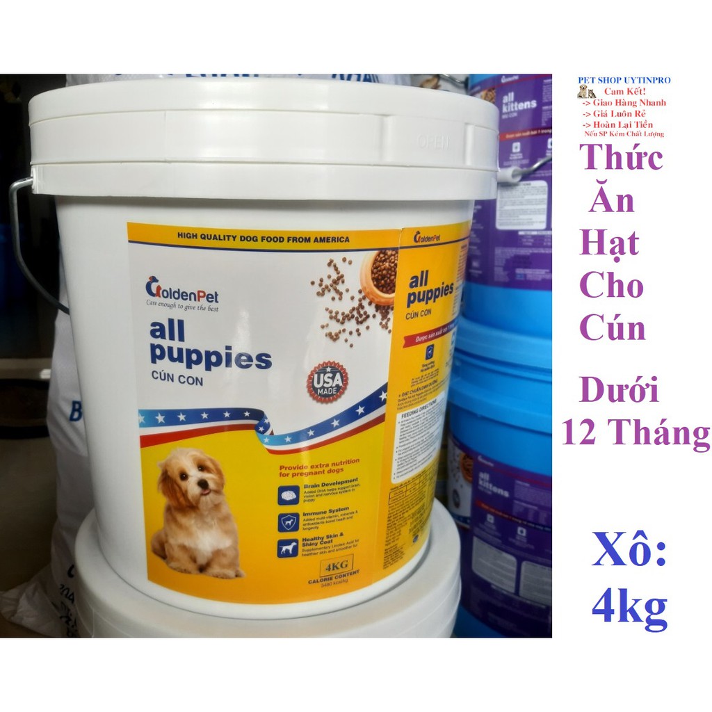 THỨC ĂN HẠT CHO CHÓ CON GoldenPet all puppies Xô 4kg Xuất xứ USA (Mỹ)