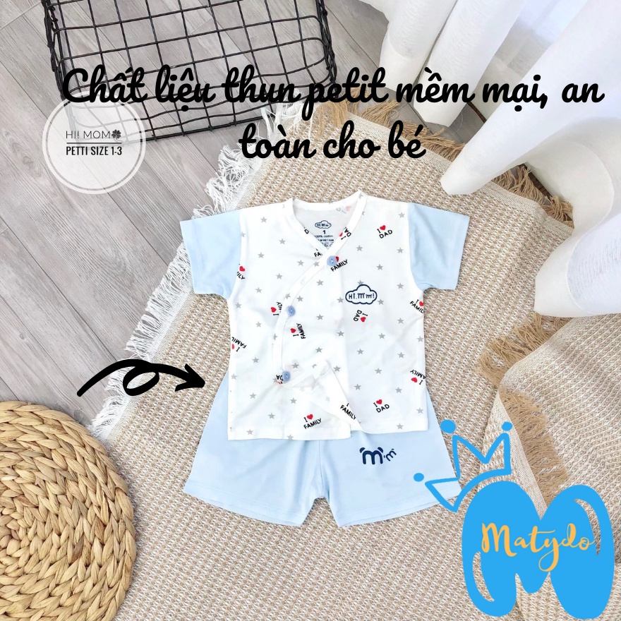 Quần áo sơ sinh ngắn tay cho bé trai bé gái mùa hè giá rẻ đồ sơ sinh cho bé Pama trắng pha cộc cúc chéo
