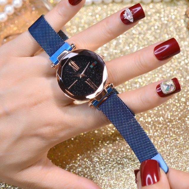 Đồng hồ nữ Bywis Twinkle Blue Sky dây lụa mảnh khóa nam châm chính hãng