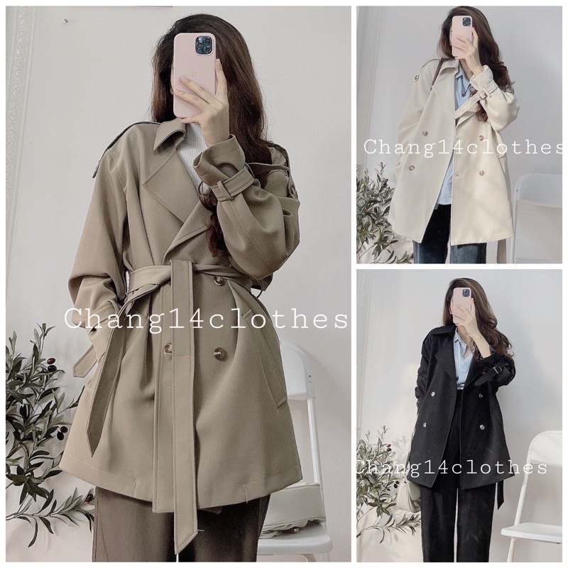 Áo khoác mangto lỡ kèm đai chính hãng Boiling