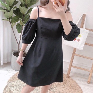 Đầm 2 dây rớt vai tay bo