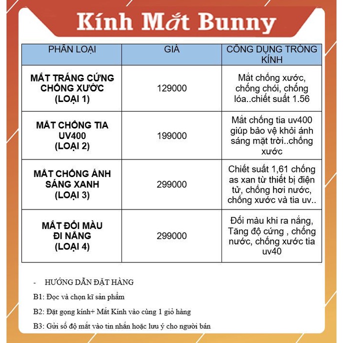 Cắt mắt kính cận loạn Bunny mắt phản quang mắt chống tia UV mắt chống ánh sáng xanh