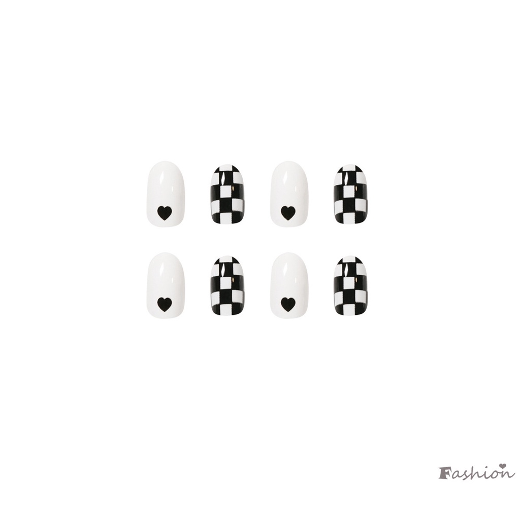 [Hàng mới về] Set 24 móng tay giả màu trắng đen phong cách độc đáo thời trang