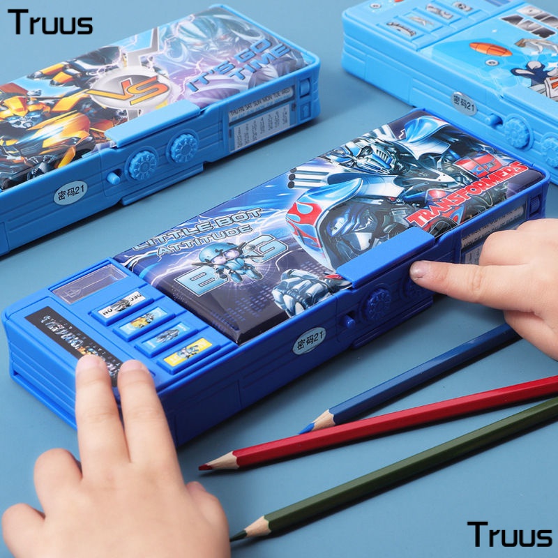 Túi Đựng Bút Chì 1 / 6 Ngăn Bằng Nhựa Thiếc Hai Lớp Đa Năng Cho Học Sinh Tiểu Học Nam Nữ