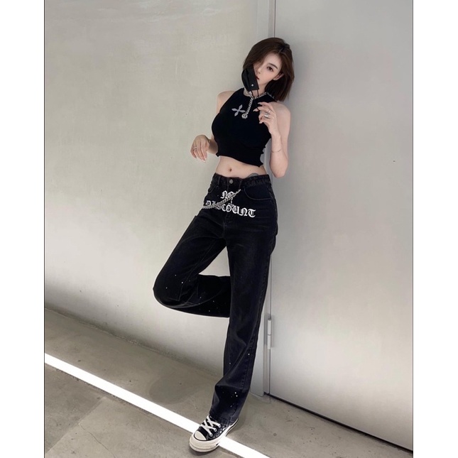 Quần Jeans ống rộng cạp cao SMFK cao cấp