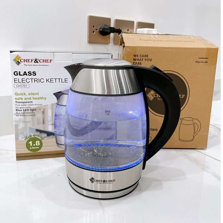 ẤM SIÊU TỐC THỦY TINH CHEF&amp;CHEF CH-1751 BÌNH CHỨA 1.8L KÈM LÕI LỌC TIỆN LỢI