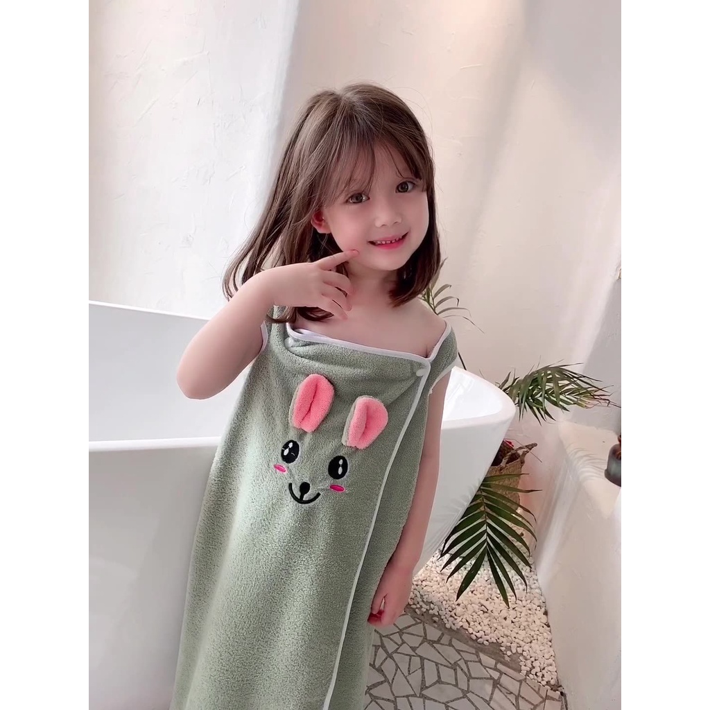 Khăn Tắm Dạng Váy Hai Dây Bằng Vải Bông San Hô Dày Dặn Mềm Mại Thấm Hút Nước Tốt Họa Tiết Hoạt Hình Dễ Thương Dành Cho Bé