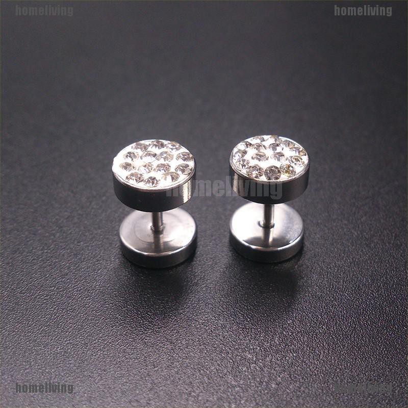 1 Cặp Khuyên Tai Quả Tạ Bằng Thép Không Gỉ Màu Đen / Bạc Phong Cách Punk Dành Cho Nam