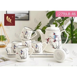 Bộ ấm chén khay sứ Camellia (size to)