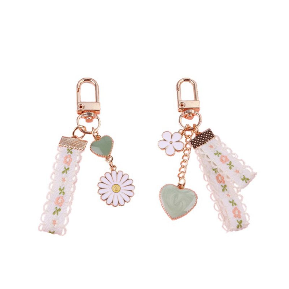 Móc khóa trang trí túi xách hình hoa cúc phối ren sáng tạo cho nữ