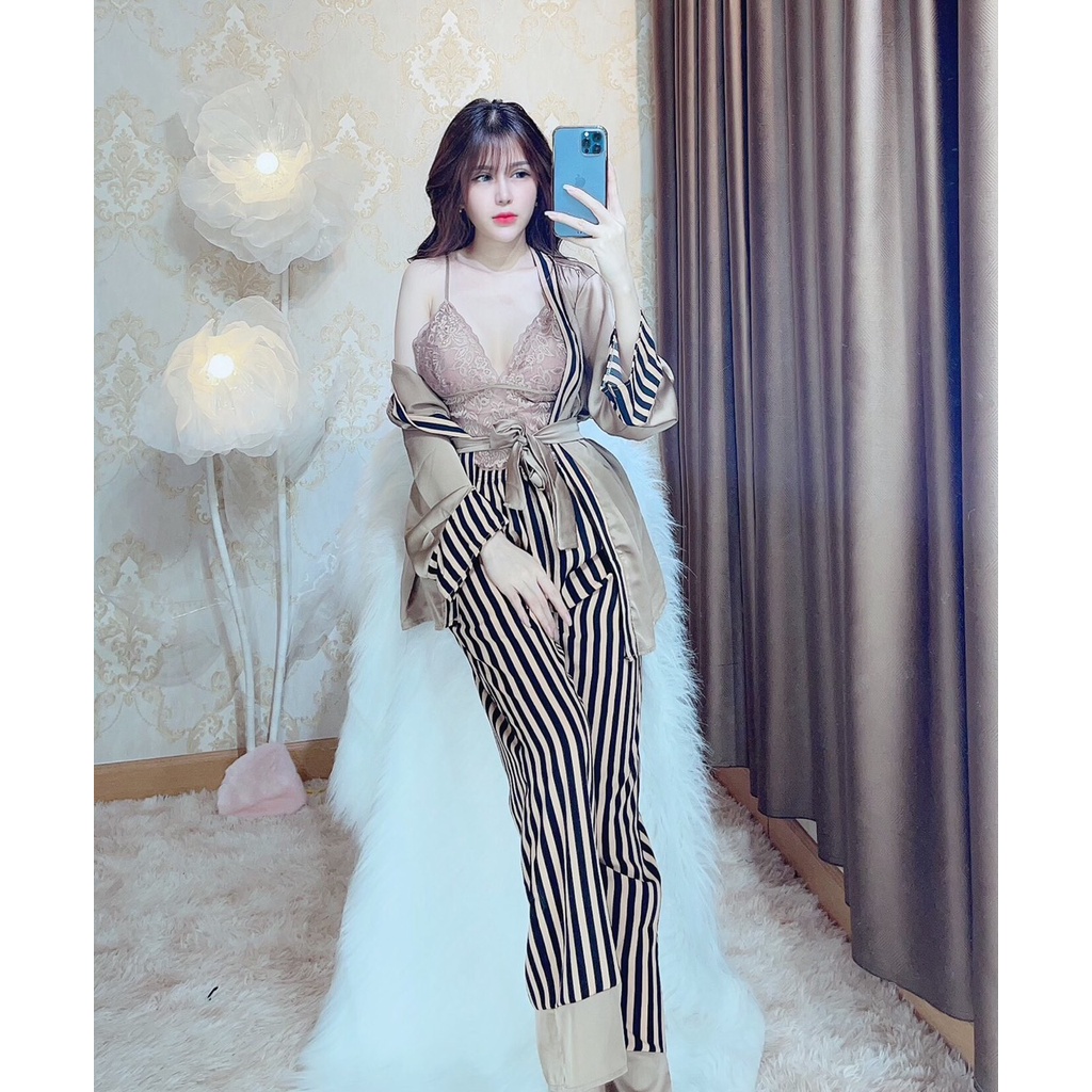 Set choàng sexy gợi cảm, siêu xinh gợi cảm, chất lạu satin mango giá xưởng- Set03sọc