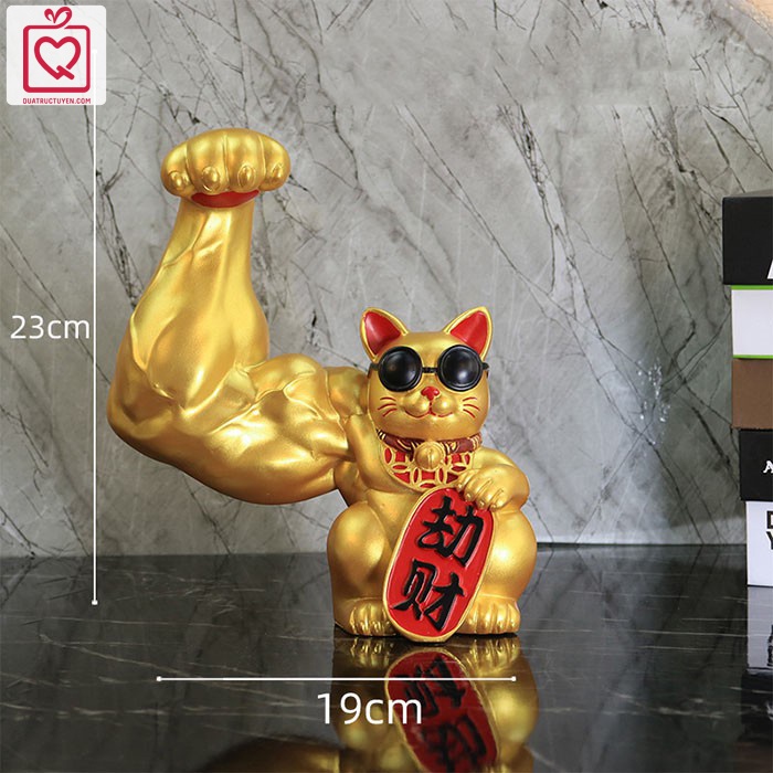 Mèo thần tài vàng tay cơ bắp 23cm Đại Chiêu Tài - Mèo thần tài tay to may mắn