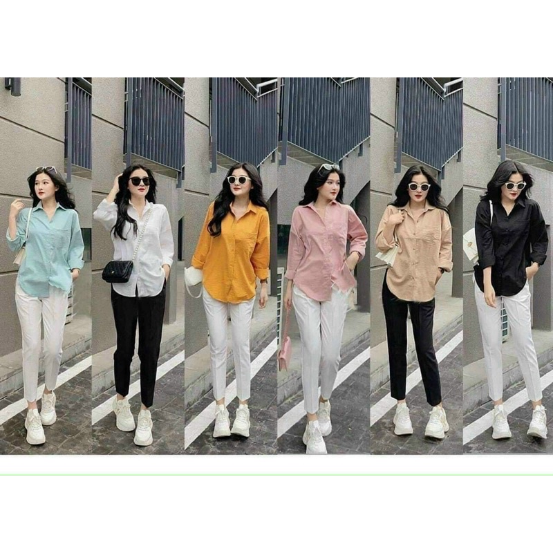 Áo sơ mi trơn phom rộng