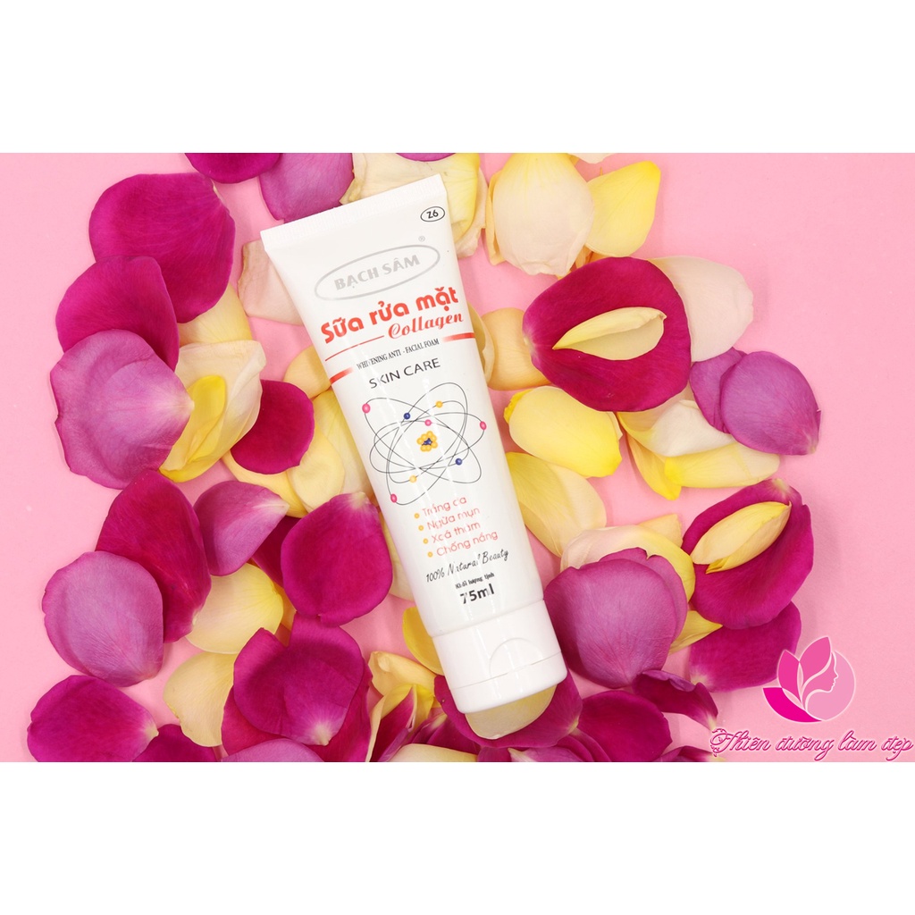 Sữa rửa mặt cho da mụn trắng da xóa thâm chống nắng Collagen BẠCH SÂM 75ml