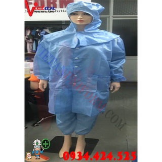 [1 áo] Áo blouse phòng sạch chống tĩnh điện màu xanh nút dài tay