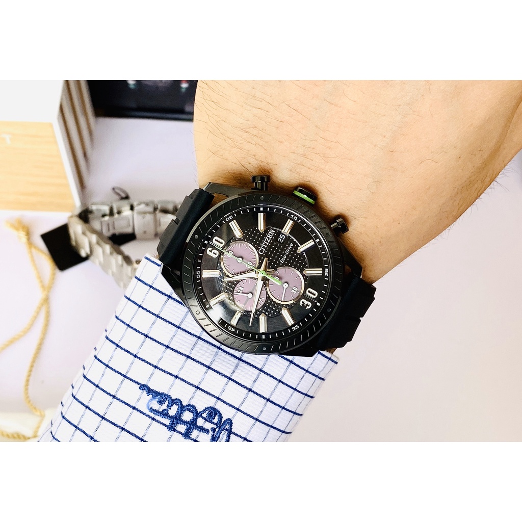 Đồng hồ nam dây cao su Citizen Eco Drive Black CA0665 00E