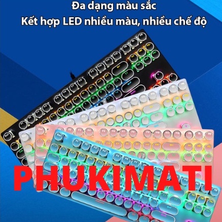 Bàn phím cơ PHUKIMATI bàn phím laptop Gaming nút tròn cổ điển có dây TKL Full LED K550PT