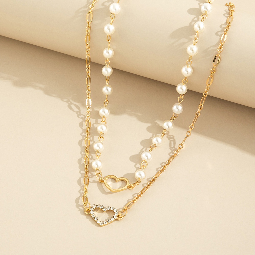 Vòng Cổ Choker Hai Lớp Mặt Hình Trái Tim Đính Đá Và Ngọc Trai Phong Cách Hàn Quốc Dành Cho Nữ