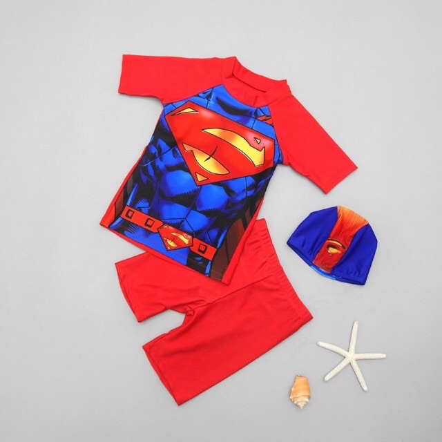 [NHIỀU MẪU] Bộ đồ bơi bé trai dài tay quần lửng spiderman - superman - ironman - captain hàng QC