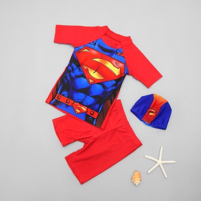 [NHIỀU MẪU] Bộ đồ bơi bé trai dài tay quần lửng spiderman - superman - ironman - captain hàng QC