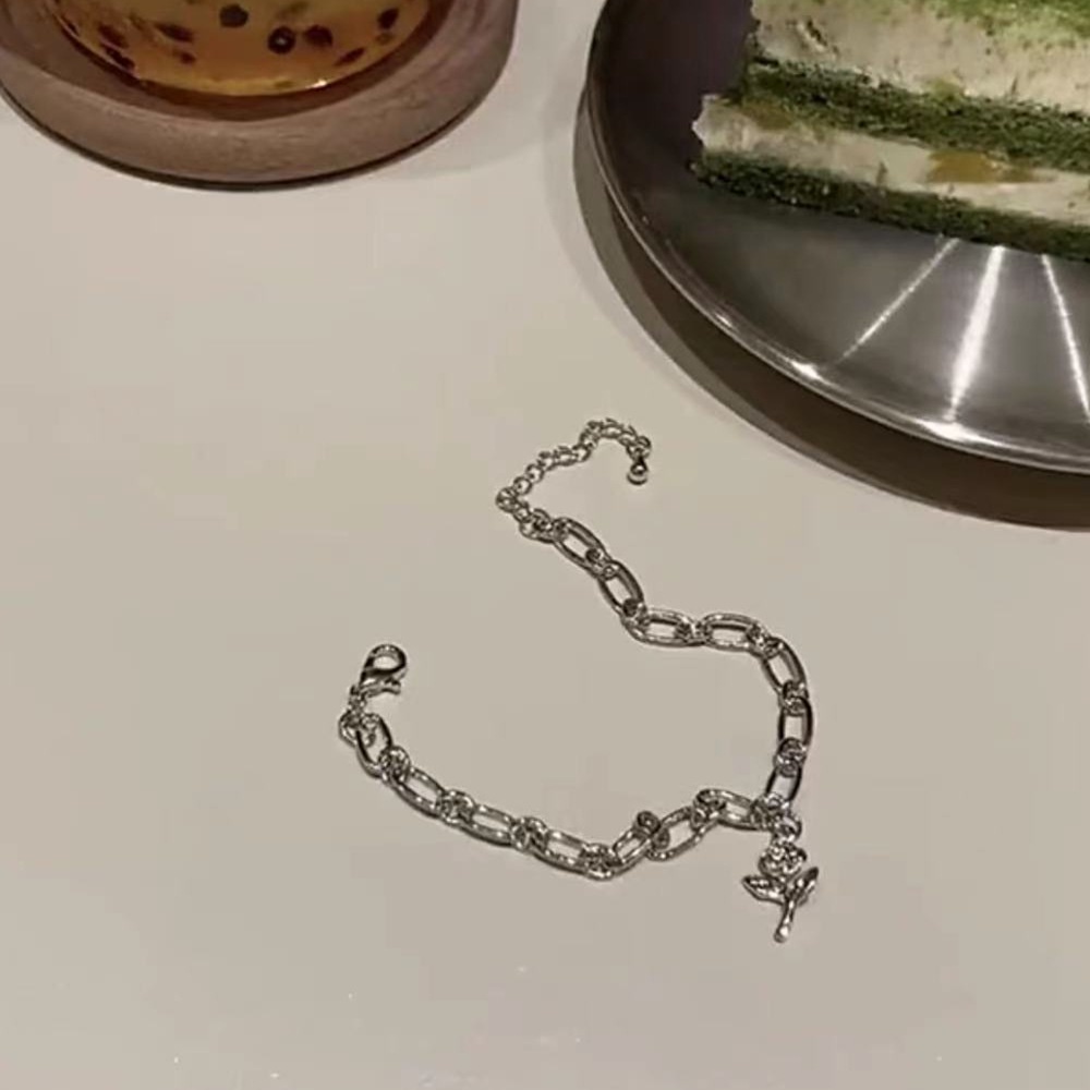 Lắc tay kim loại mặt hình hoa hồng thời trang cho nữ