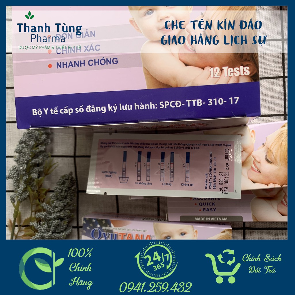 Que thử rụng trứng Ovutana [CHÍNH XÁC] [CHE TÊN] ( 5mm),giúp sinh con theo ý muốn, hộp 12 test