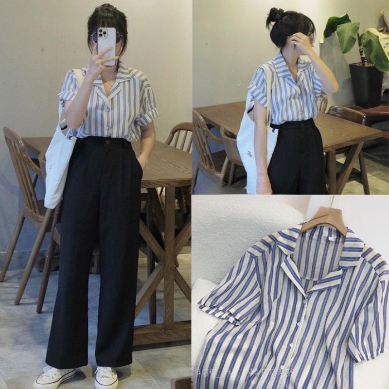 Áo Sơ Mi Kẻ Sọc Ulzzang Phong Cách Hàn Quốc